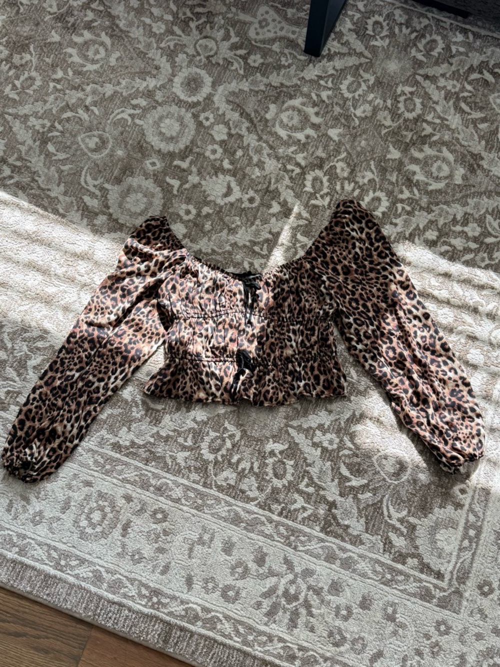 Wayf Leopard-Print Smocked Waist Blouse - Brown/Black